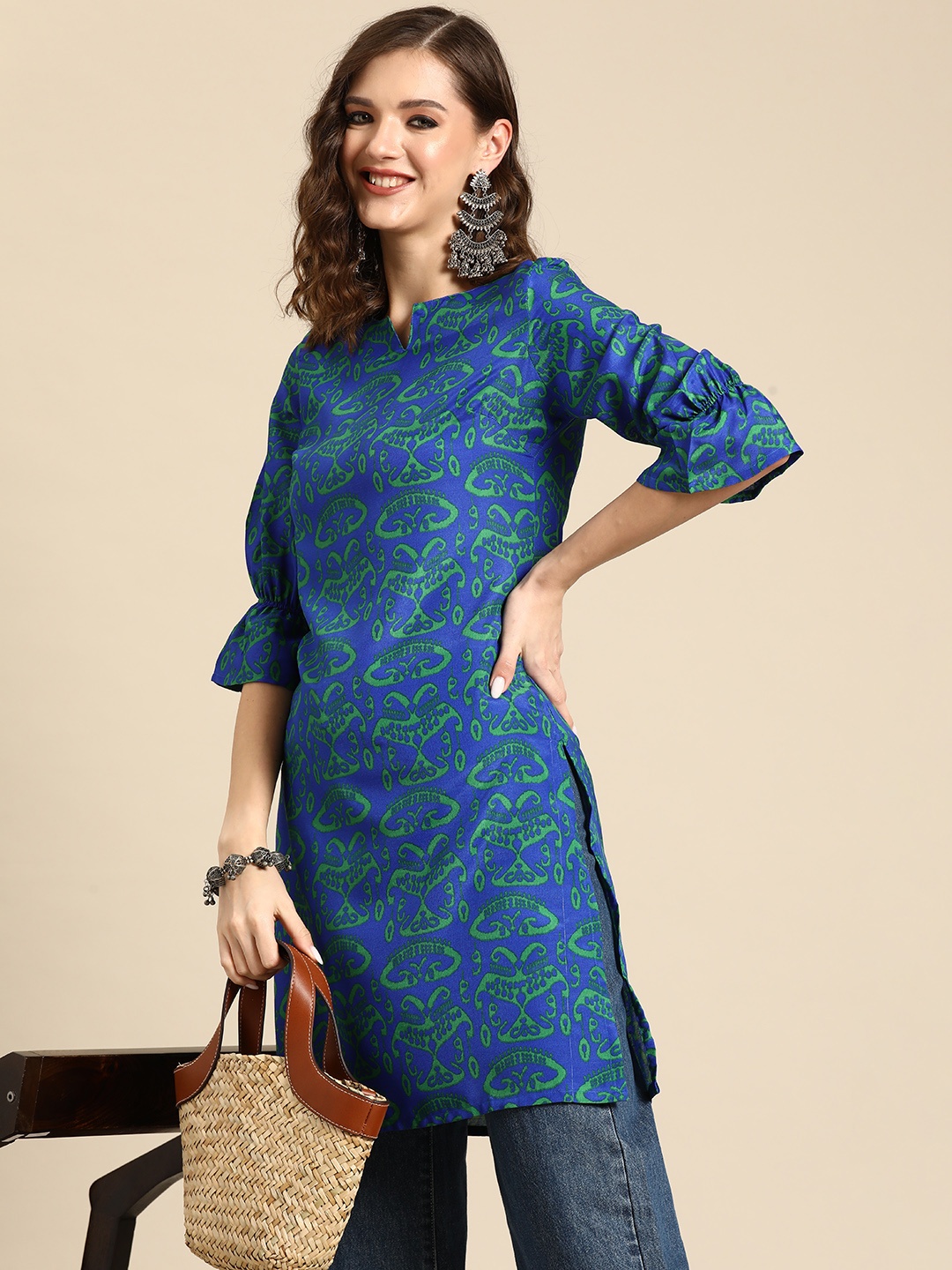 

Sangria Ethnic Motifs Printed Kurta, Blue