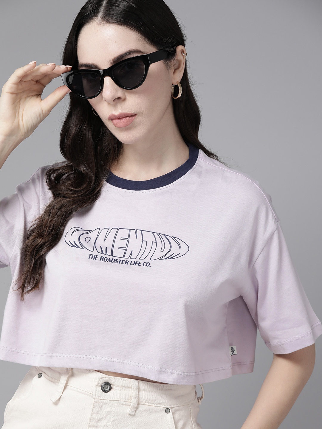 

The Roadster Lifestyle Co. Typography Print Cotton Boxy Crop T-shirt, Lavender