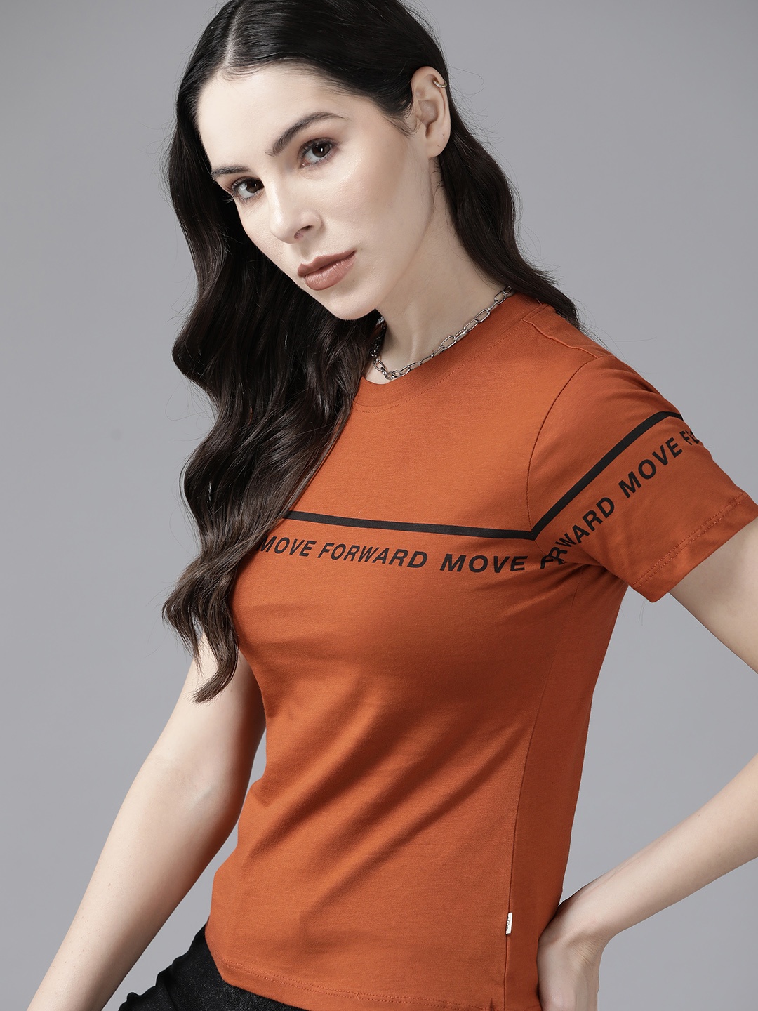 

The Roadster Lifestyle Co. Typography Printed Pure Cotton T-shirt, Rust
