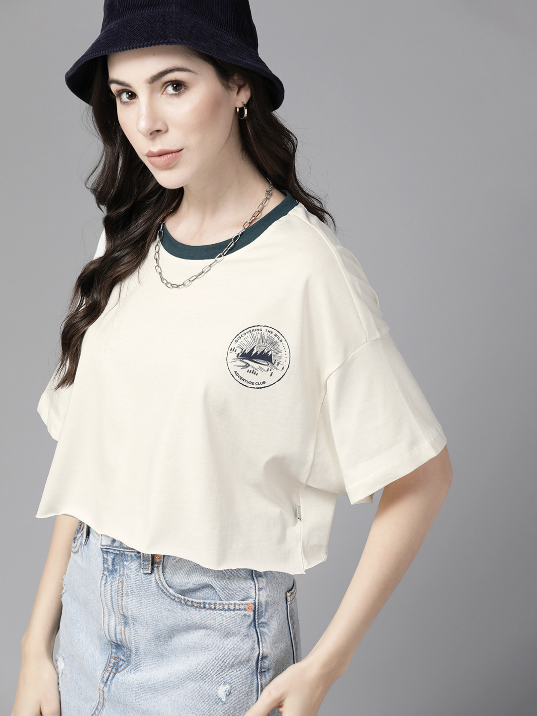 

The Roadster Lifestyle Co. Drop-Shoulder Pure Cotton Boxy T-shirt, Cream