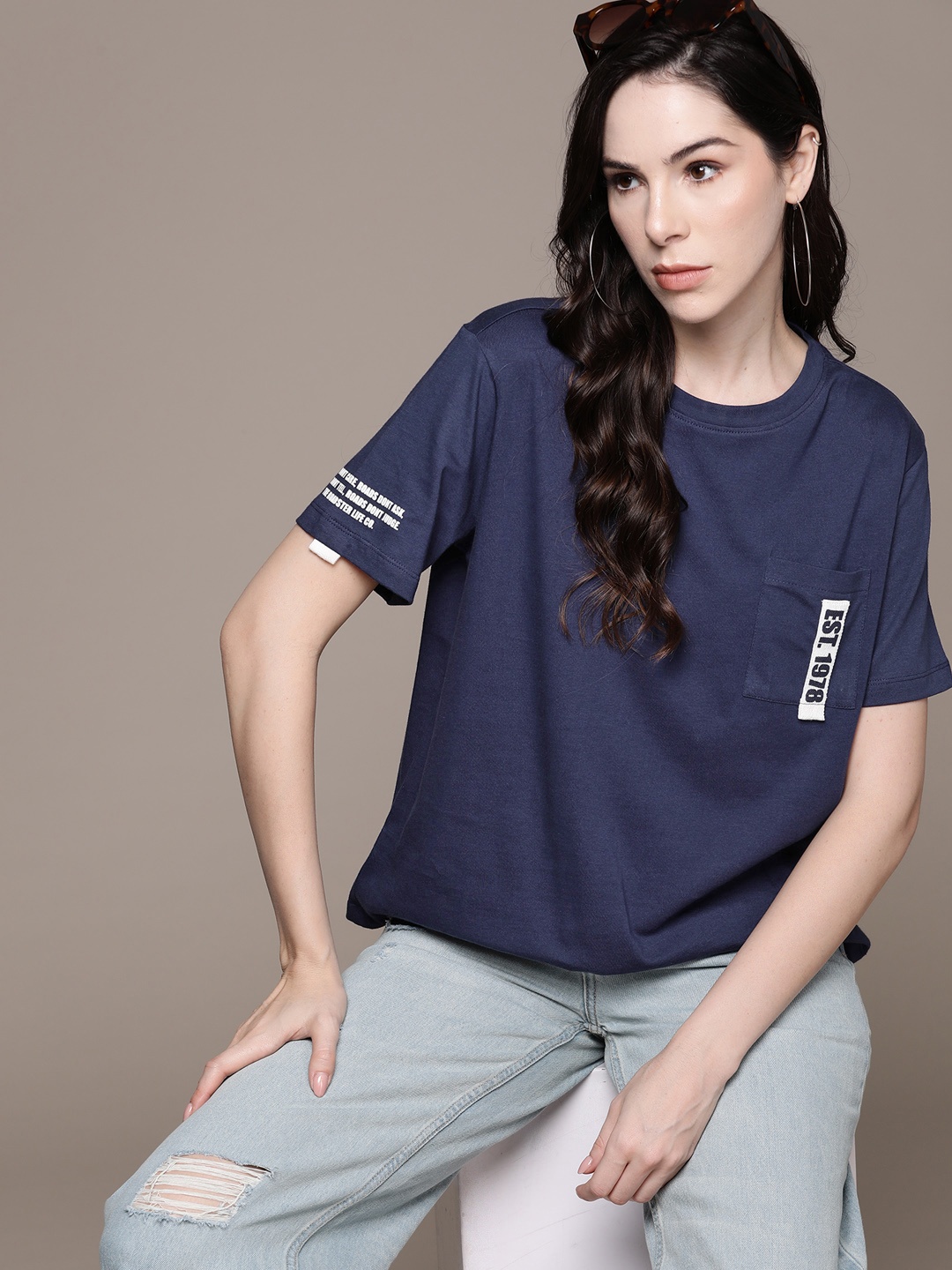 

The Roadster Lifestyle Co. Pure Cotton Pockets T-shirt, Navy blue
