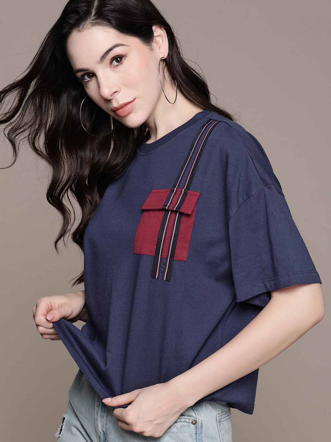 

The Roadster Lifestyle Co. Pure Cotton Pockets T-shirt, Navy blue
