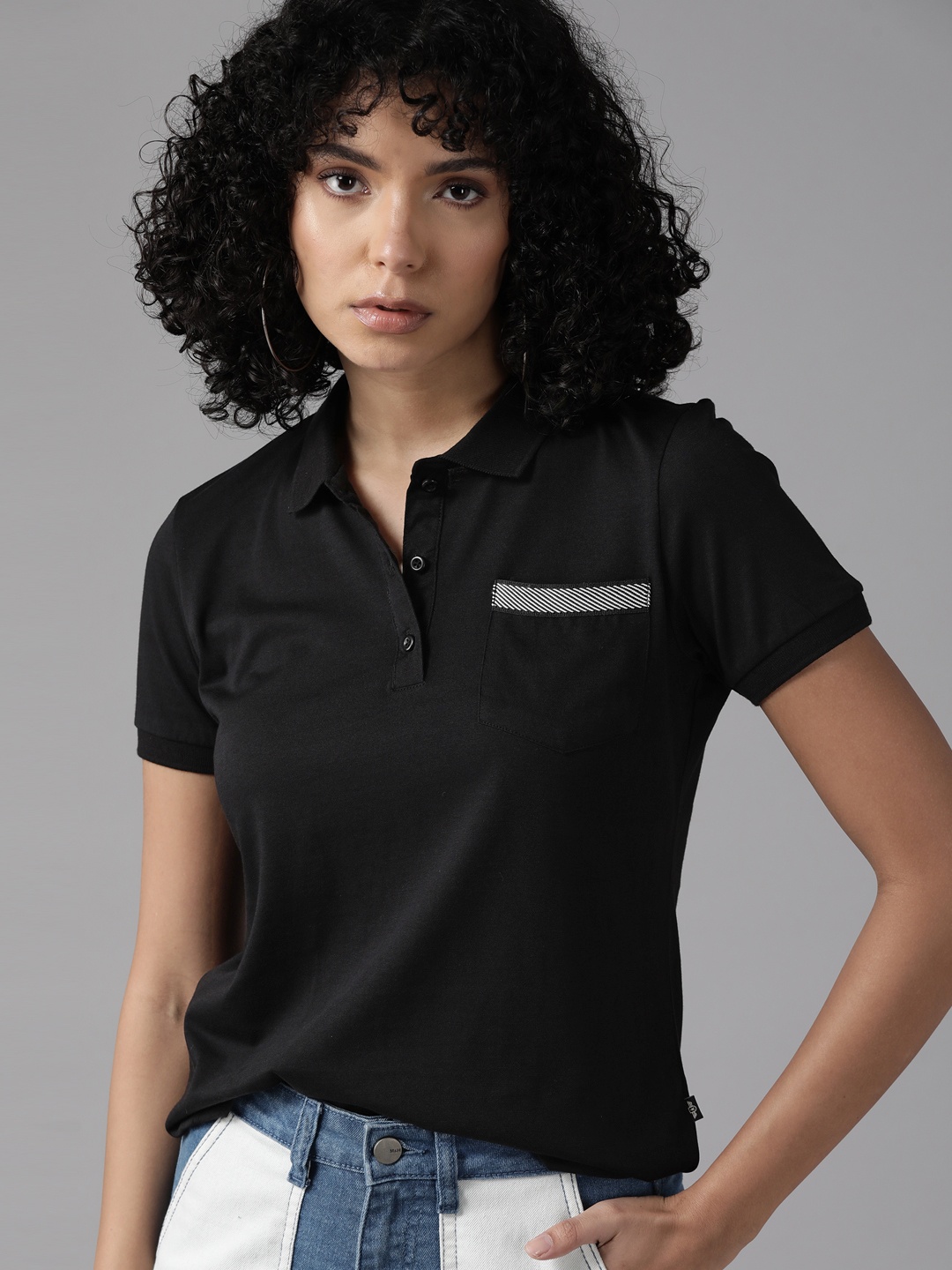 

The Roadster Lifestyle Co. Pure Cotton Polo Collar T-shirt, Black
