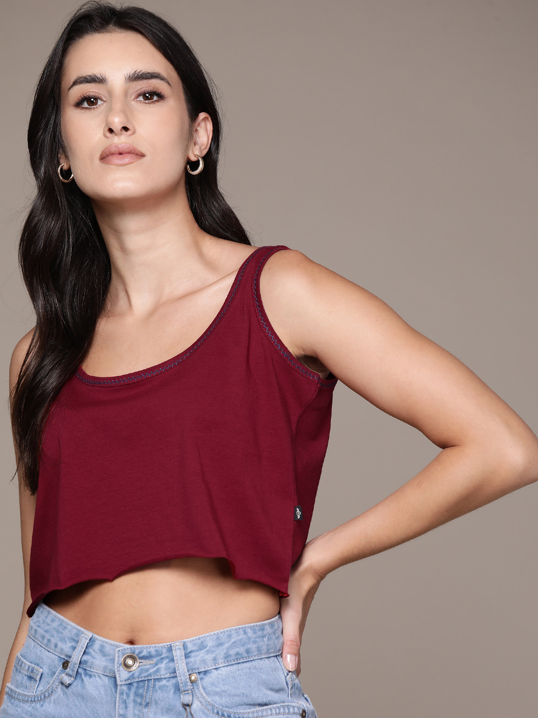 

The Roadster Lifestyle Co. Pure Cotton Crop Top, Maroon