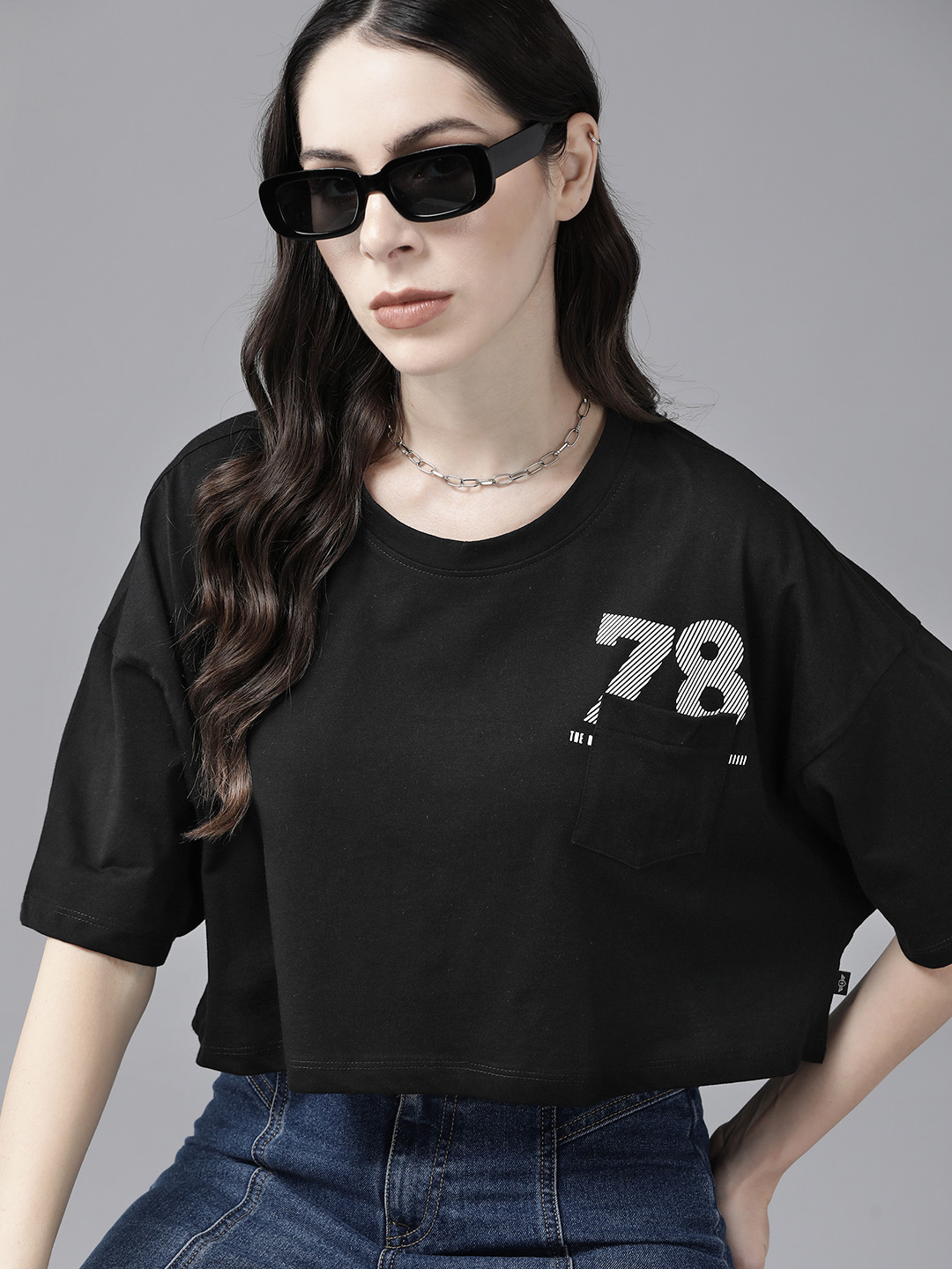 

The Roadster Lifestyle Co. Pure Cotton Boxy Crop T-shirt, Black