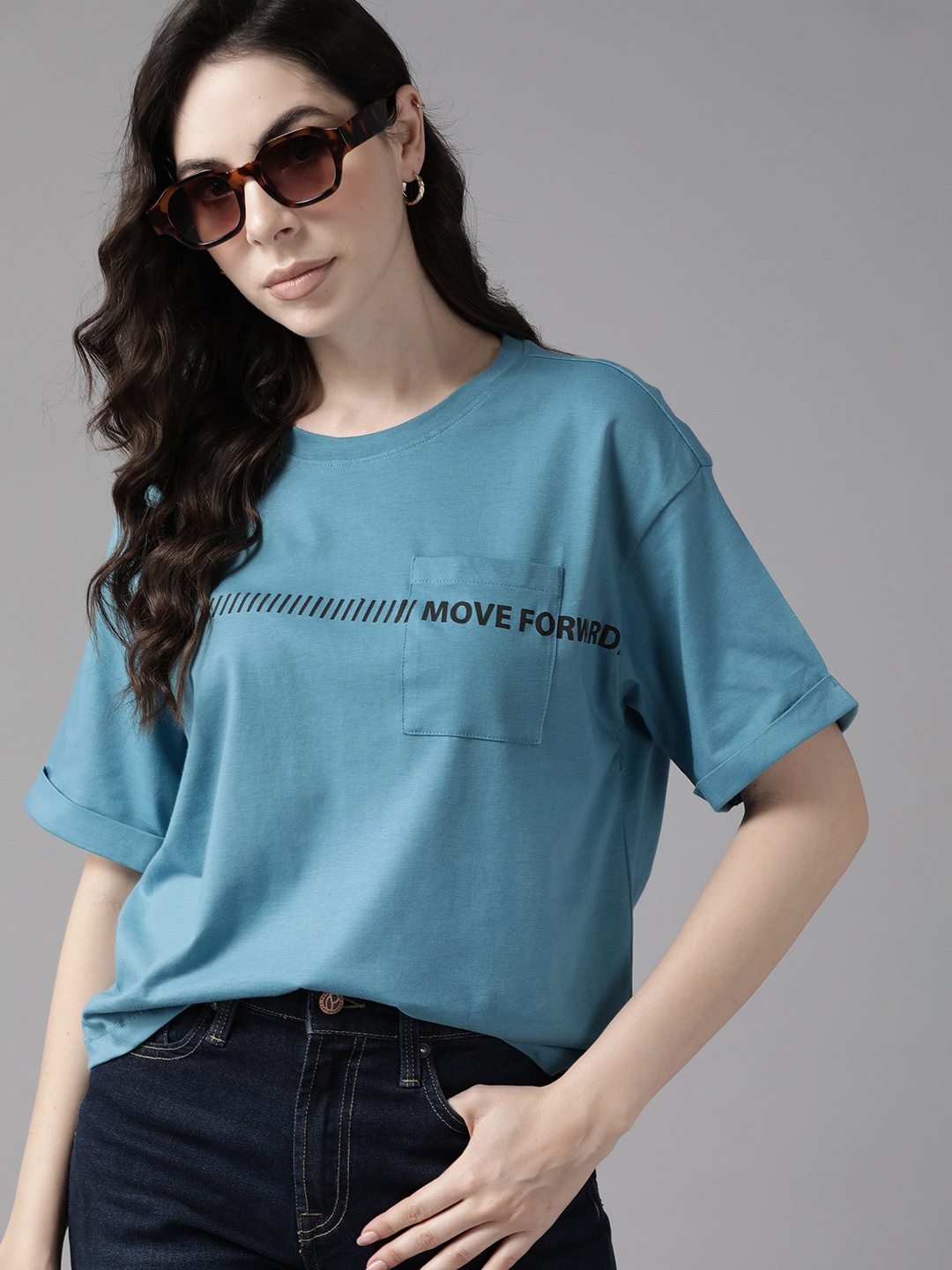 

The Roadster Lifestyle Co. Cotton Drop-Shoulder Boxy T-shirt, Blue