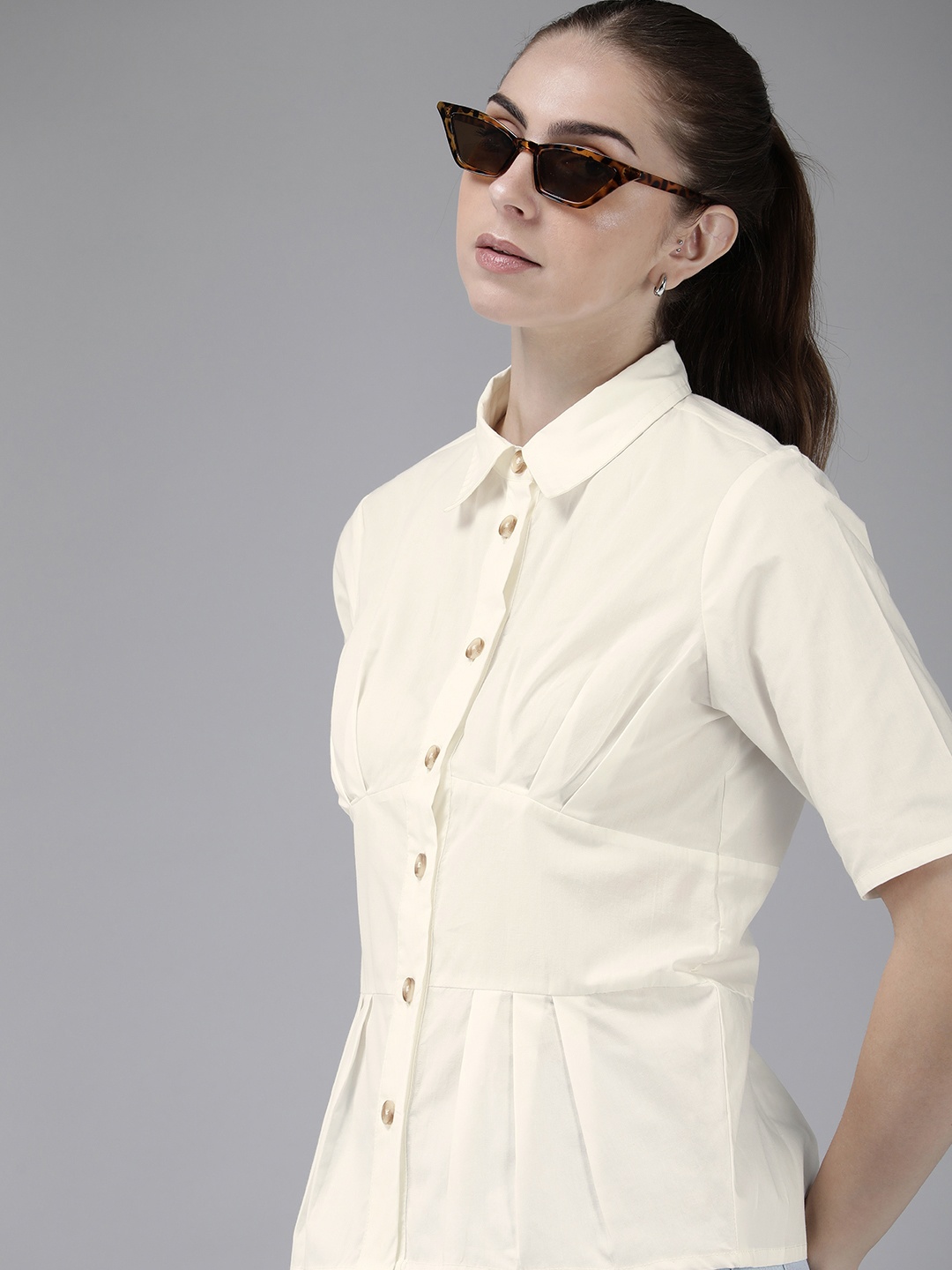 

The Roadster Life Co. Pure Cotton Gathered Detail Casual Shirt, Off white