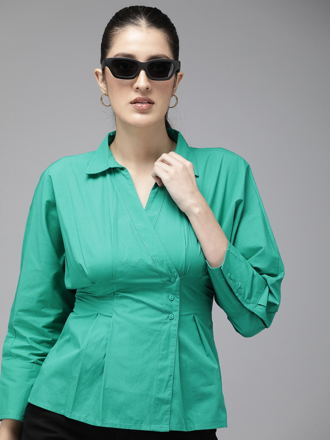 

The Roadster Life Co. Pure Cotton Pintucks Casual Shirts, Green