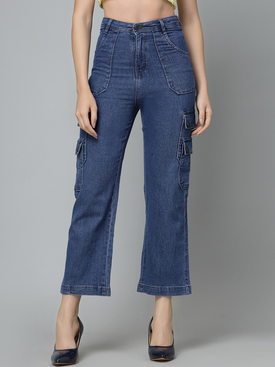 

DressBerry Women Blue Wide Leg High-Rise Cotton Jeans