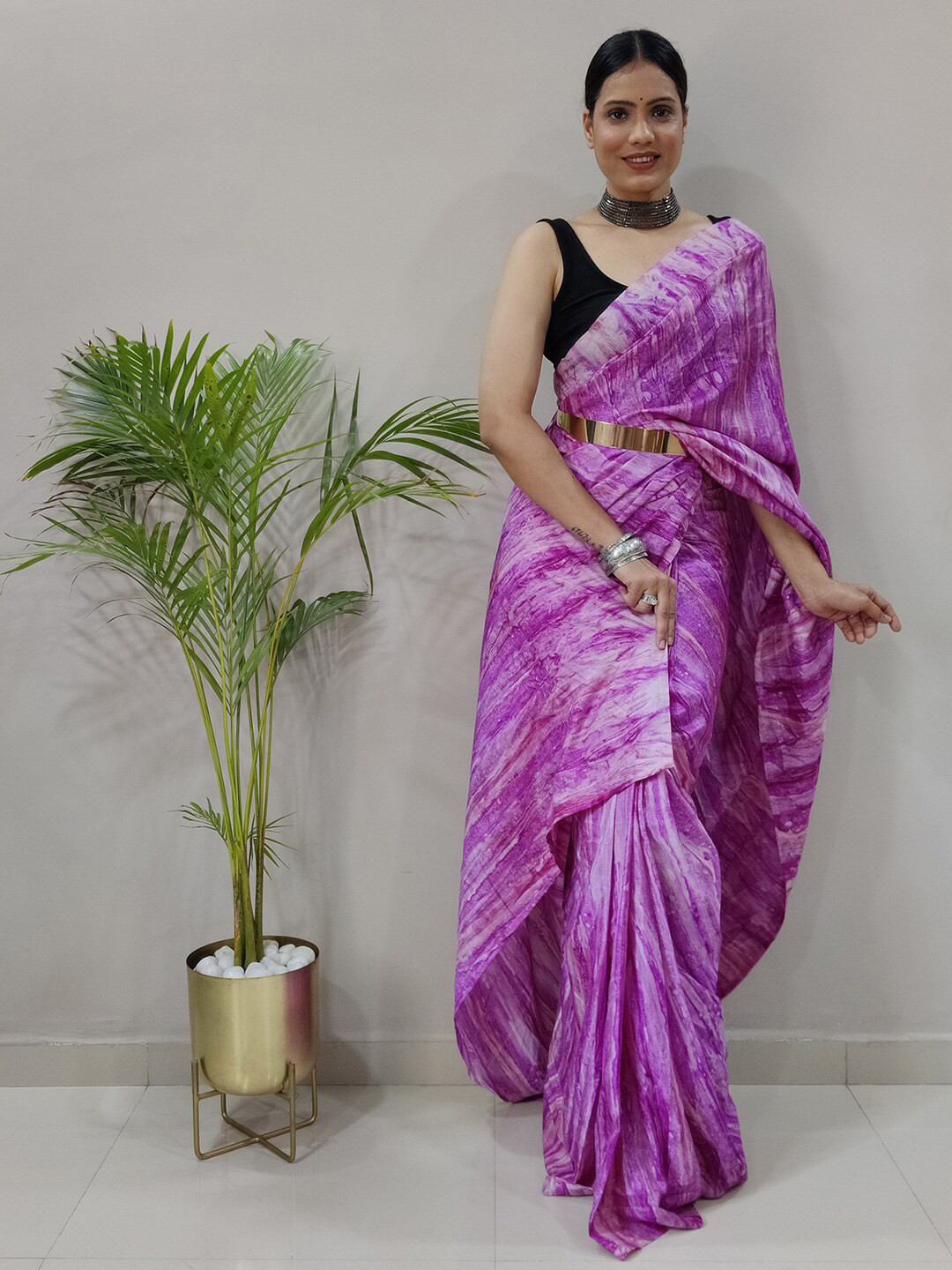 

Mitera Purple Printed Art Silk Saree