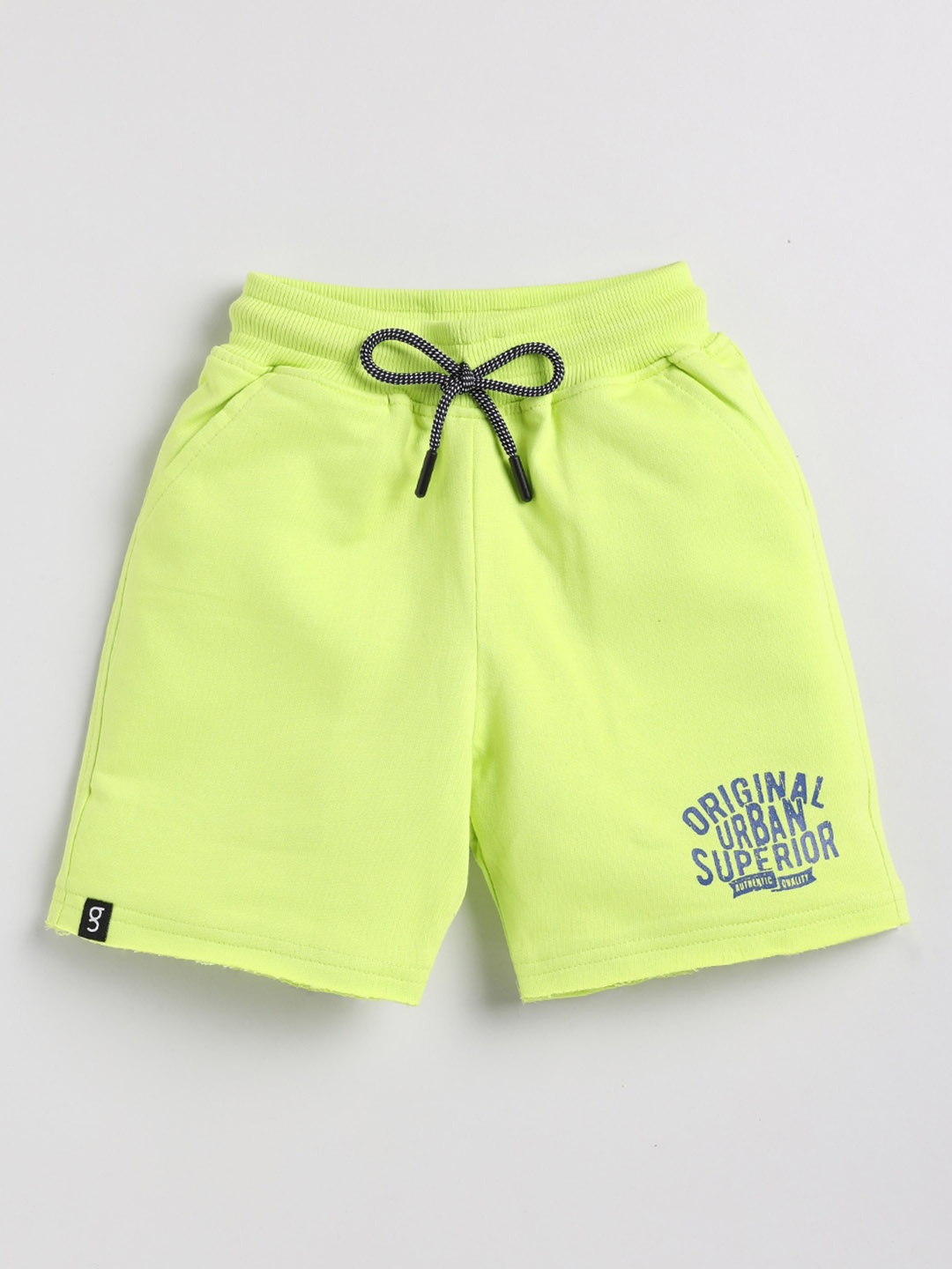 

Ginie Boys Mid Rise Cotton Slim Fit Shorts, Lime green