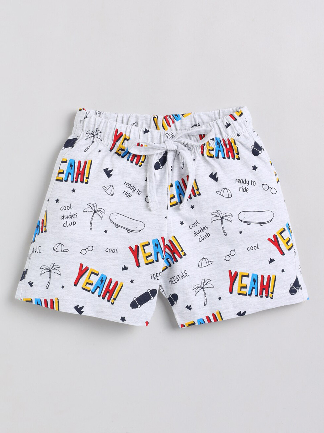 

Ginie Boys Mid Rise Typography Printed Cotton Slim Fit Shorts, Grey