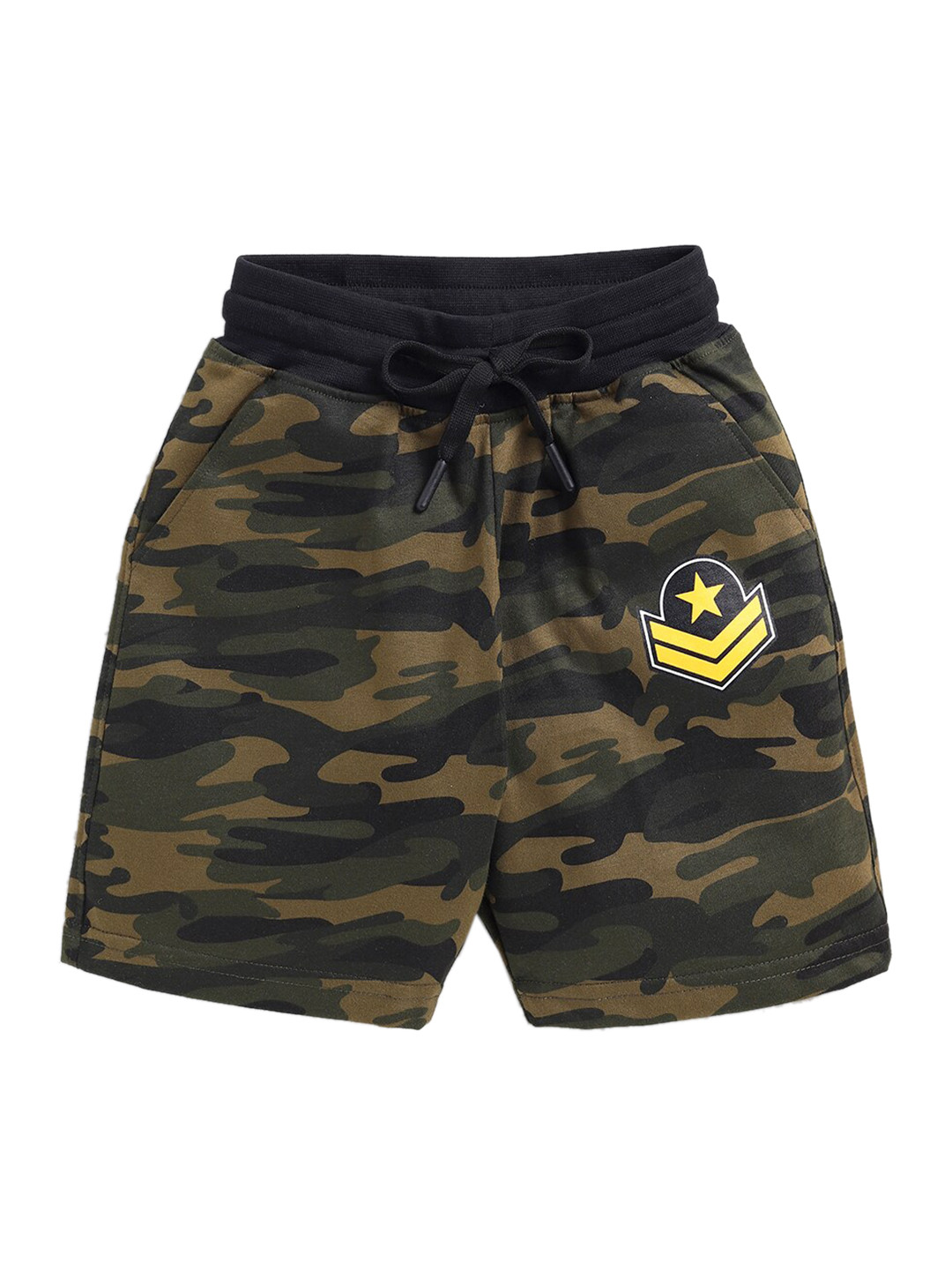 

Ginie Boys Mid Rise Camouflage Printed Cotton Slim Fit Shorts, Green