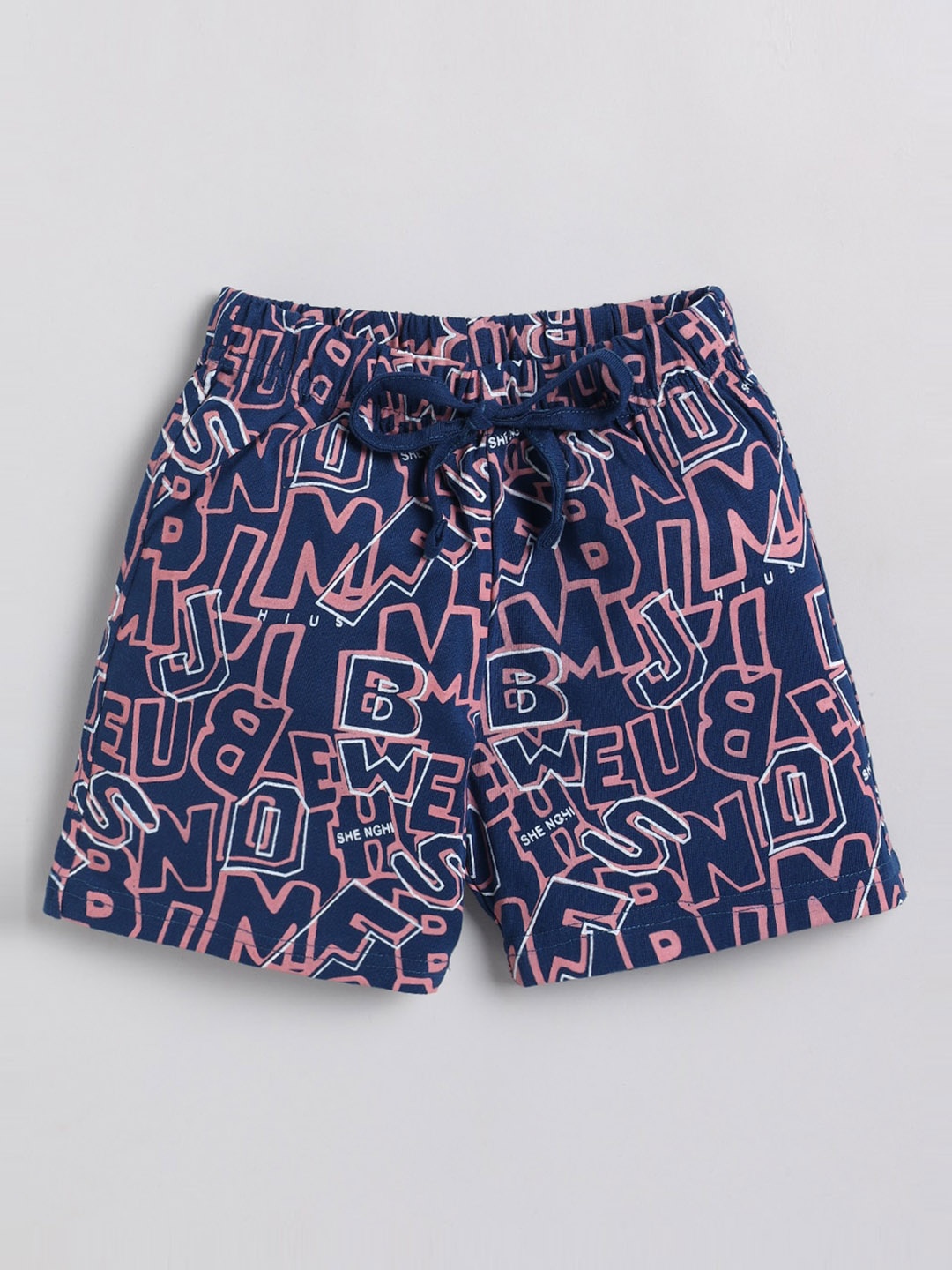 

Ginie Boys Mid Rise Conversational Printed Cotton Slim Fit Shorts, Blue