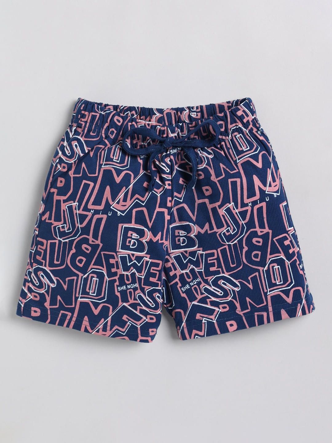 

Ginie Boys Mid Rise Conversational Printed Cotton Slim Fit Shorts, Blue