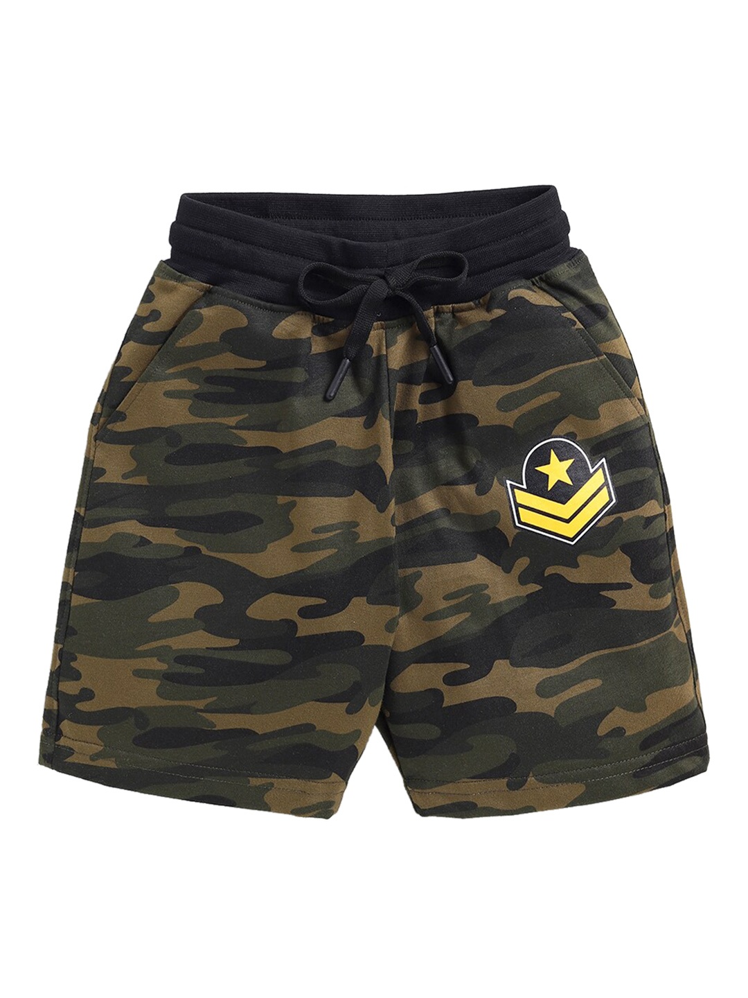 

Ginie Boys Mid Rise Camouflage Printed Cotton Slim Fit Shorts, Green