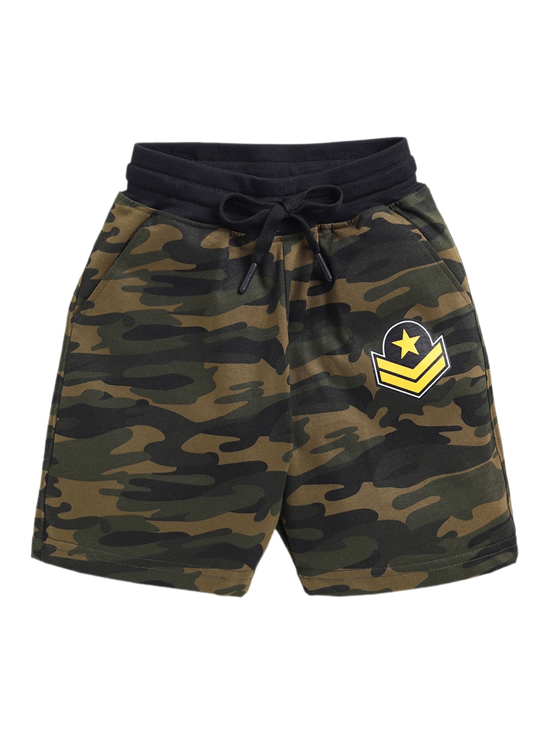 

Ginie Boys Mid Rise Camouflage Printed Cotton Slim Fit Shorts, Green