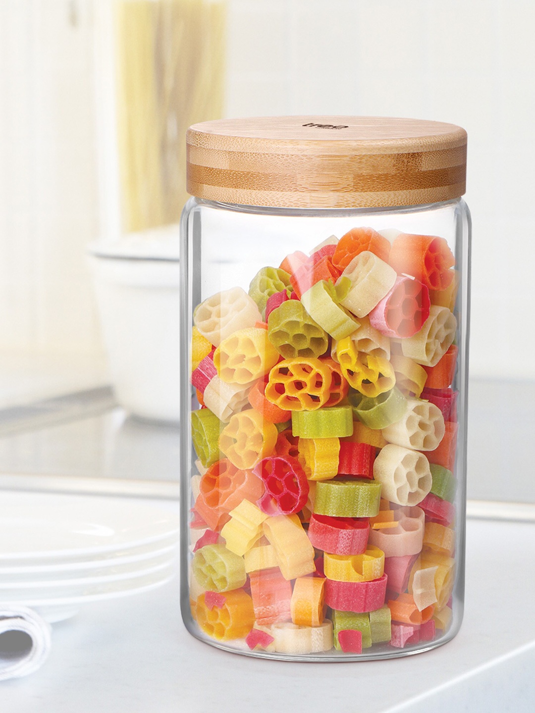 

Treo Hi Borosilicate Round Jar With Wooden Lid 1100 ml, Transparent