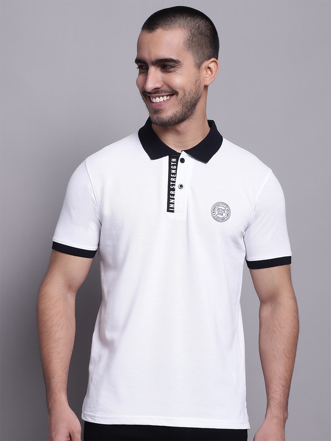 

Cantabil Typography Printed Polo Collar Cotton T-shirt, White