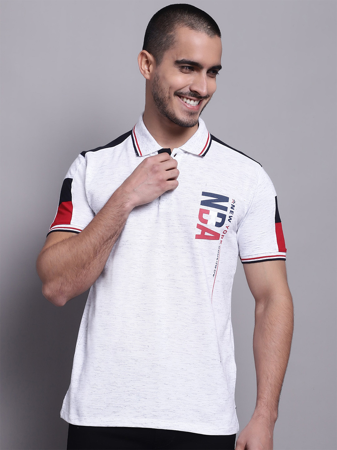 

Cantabil Typography Printed Polo Collar Cotton T-shirt, White