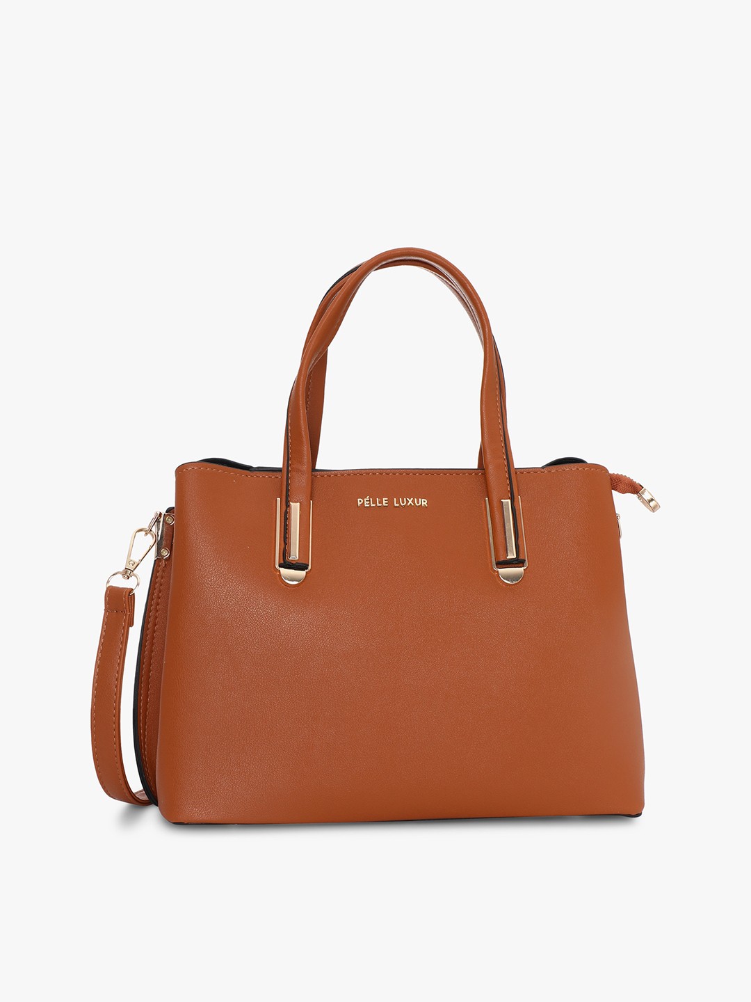 

PELLE LUXUR PU Structured Satchel Bag, Brown
