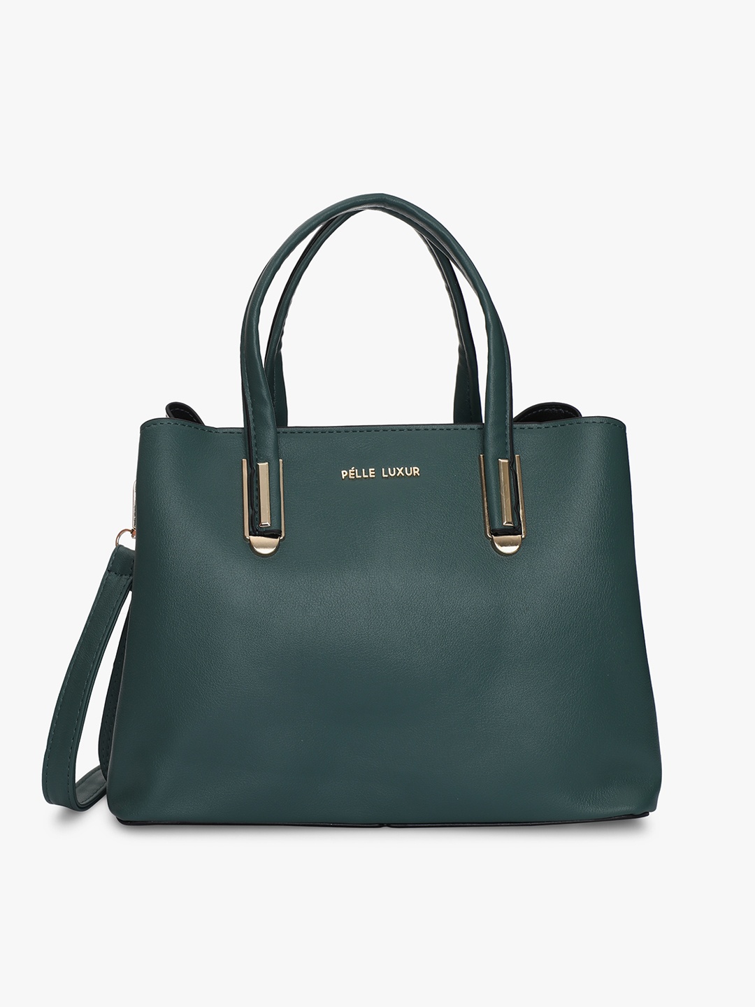 

PELLE LUXUR Women Colourblocked Pouch Zip Detail PU Structured Handheld Bag, Green