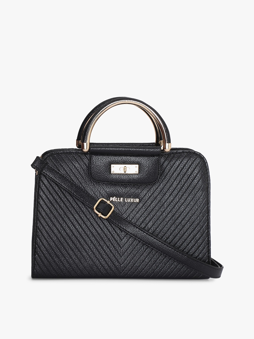 

PELLE LUXUR Striped PU Structured, Black