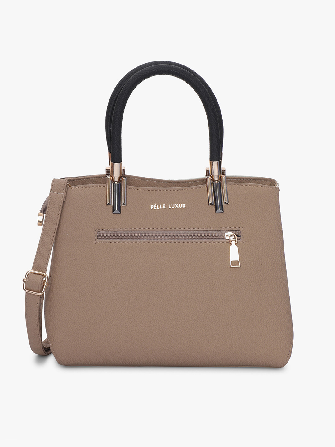 

PELLE LUXUR Colourblocked Structured Handheld Bag, Brown