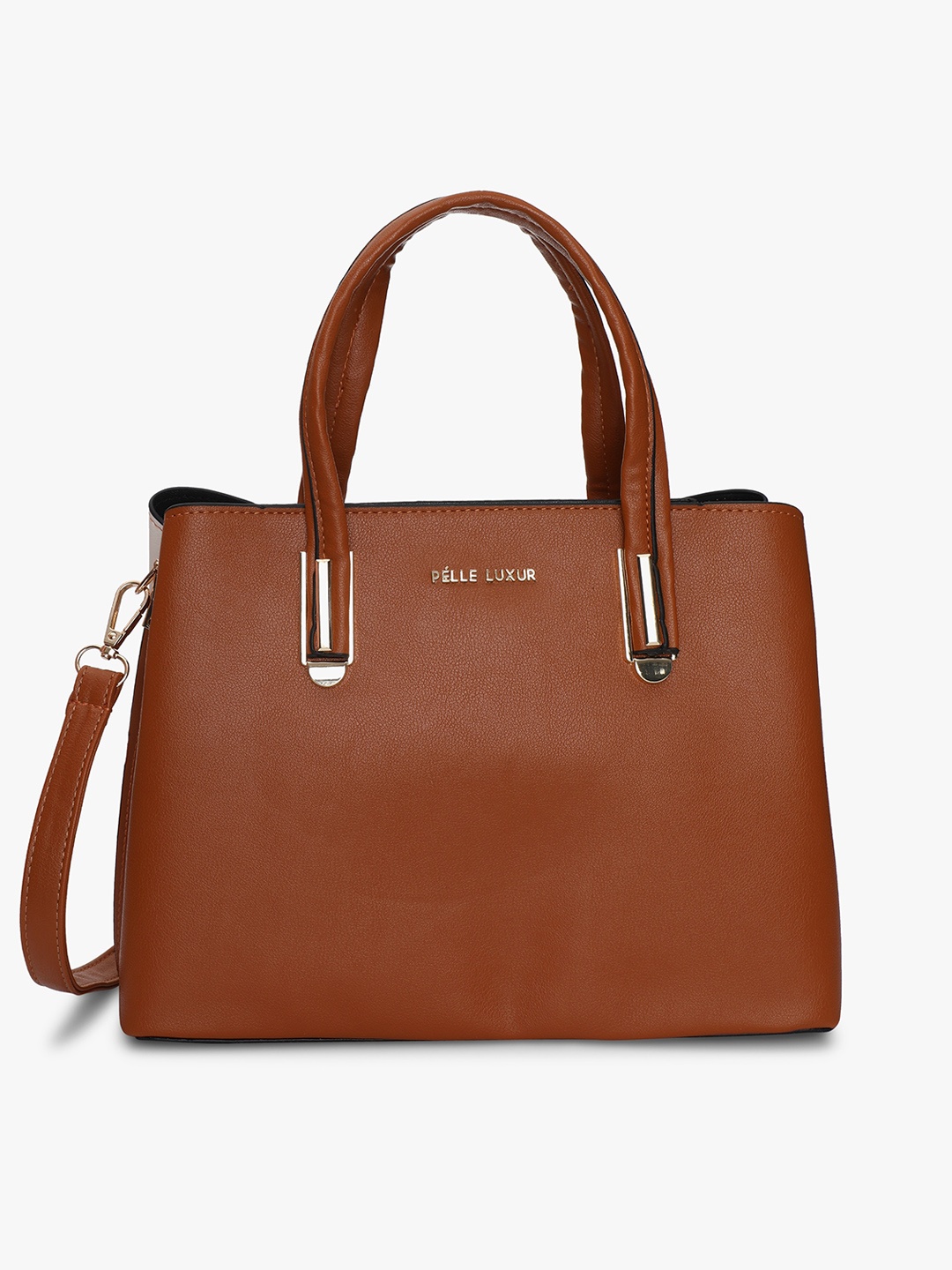 

PELLE LUXUR Colourblocked Structured Handheld Bag, Brown