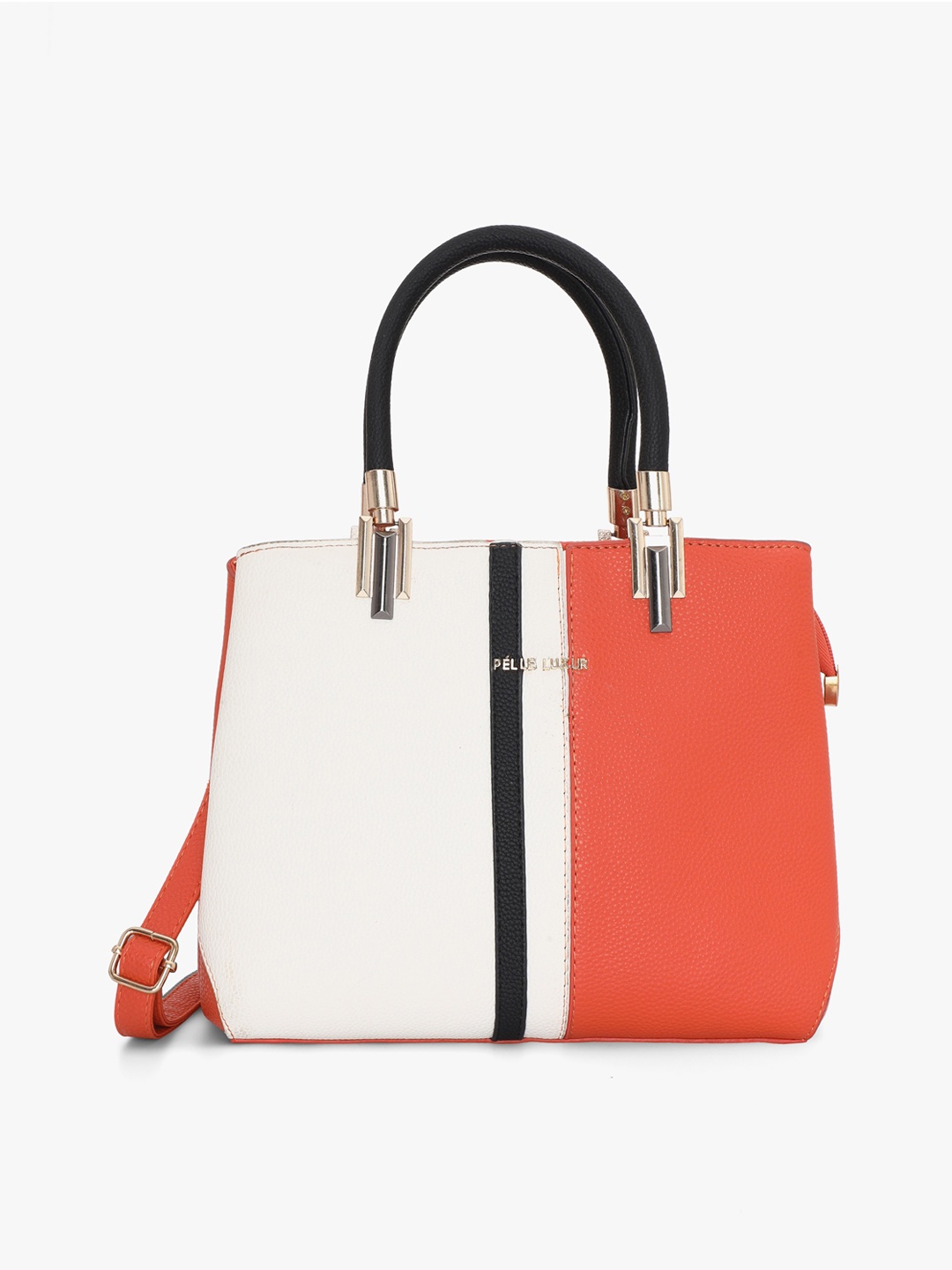 

PELLE LUXUR Colourblocked Structured Handheld Bag, Orange