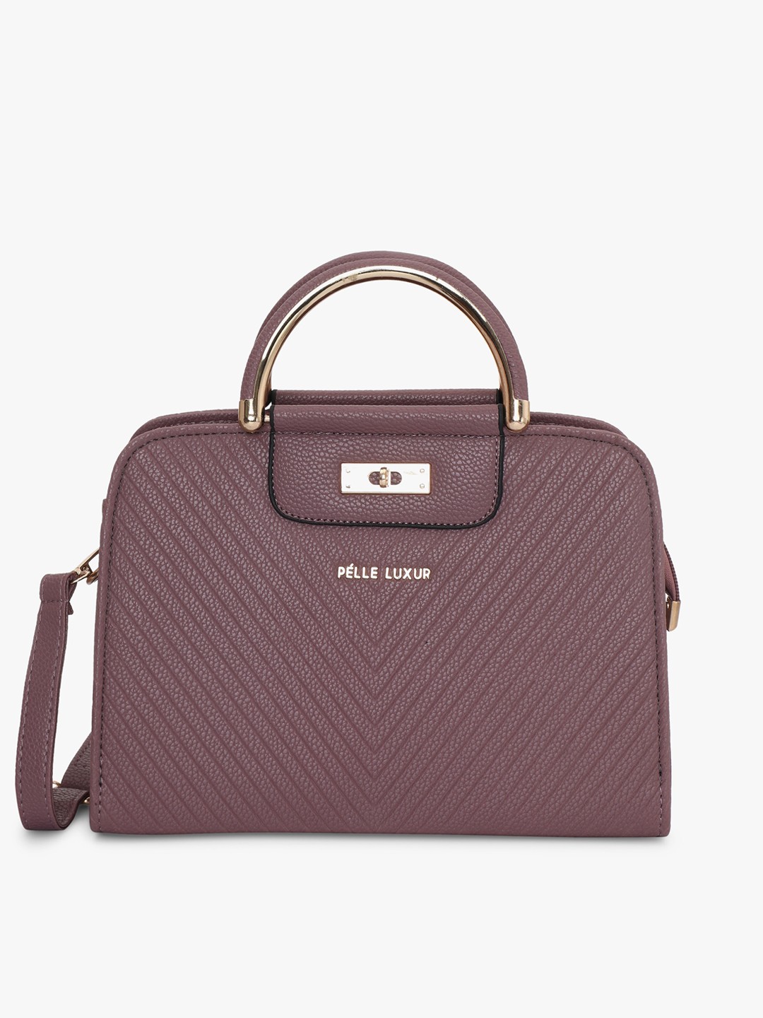 

PELLE LUXUR Textured PU Structured Handheld Bag with Quilted, Purple
