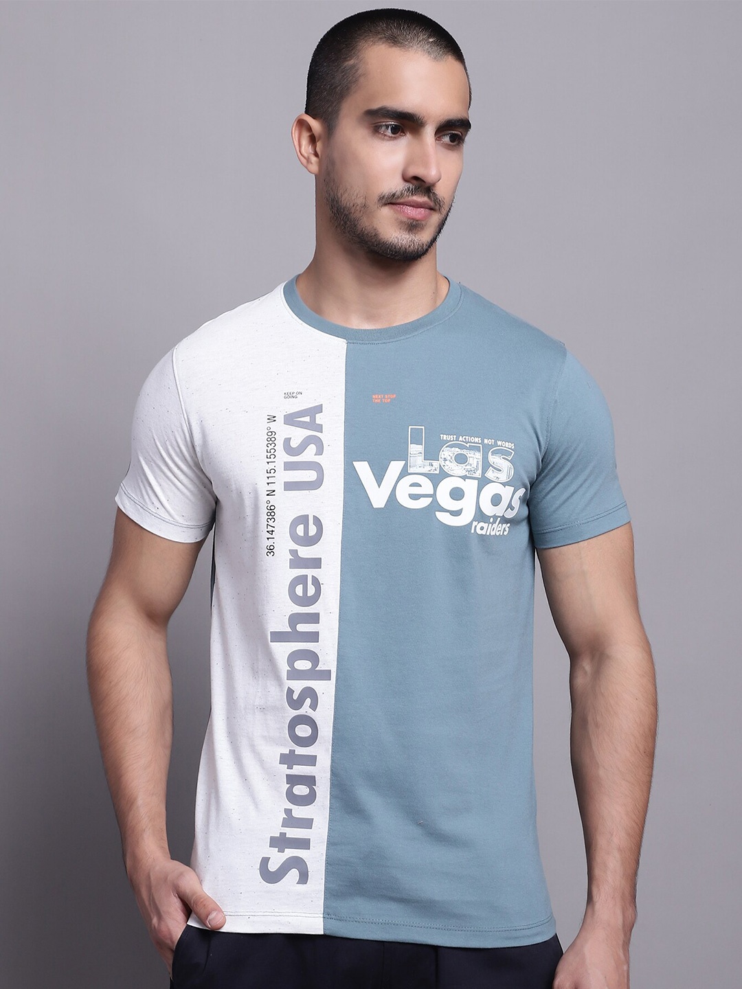 

Cantabil Typography Printed Polo Collar Cotton T-shirt, Teal