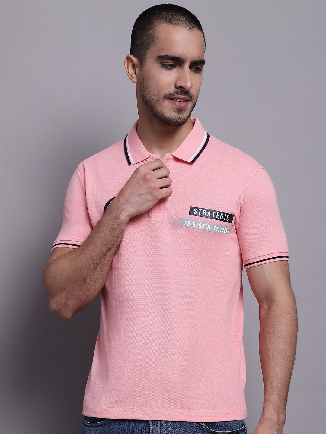 

Cantabil Polo Collar Cotton T-Shirt, Pink