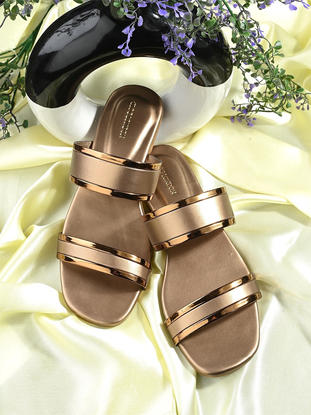 

CLOG LONDON Double Straps Open Toe Flats, Copper