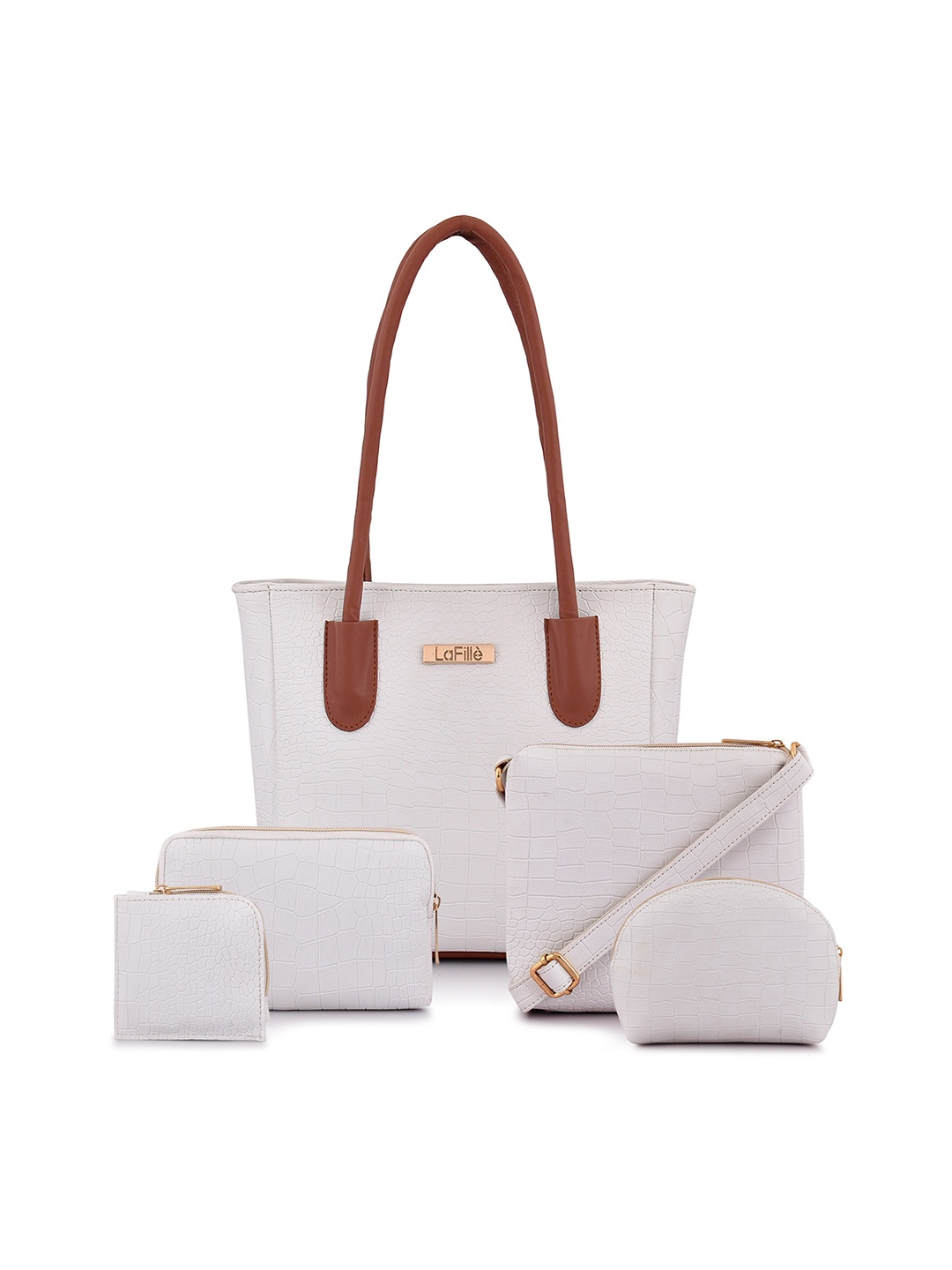 

LaFille Set Of 4 Textured Structured Handbags, White