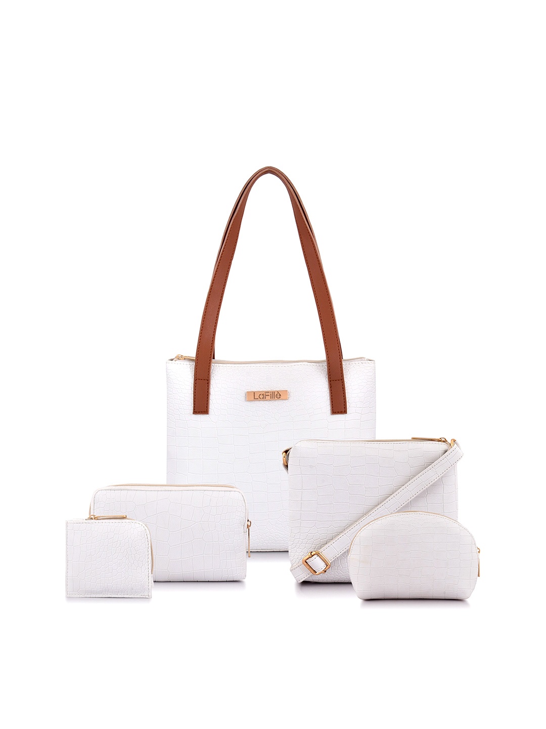 

LaFille Set Of 5 Textured Structured Shoulder Bag, White