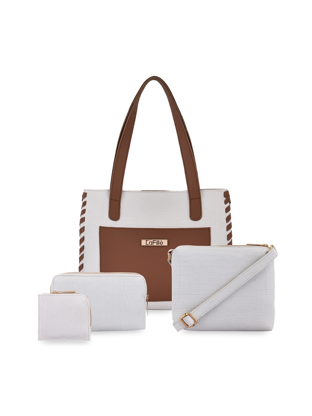 

LaFille Set Of 4 Textured Structured Shoulder Bags, White
