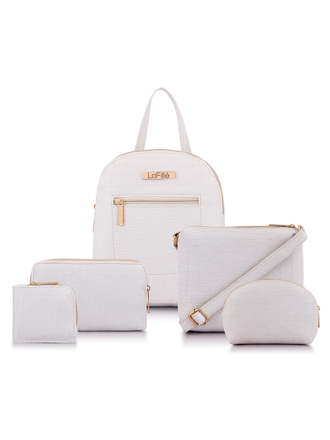 

LaFille Women Set Of 5 Backpack & Sling Bag, White