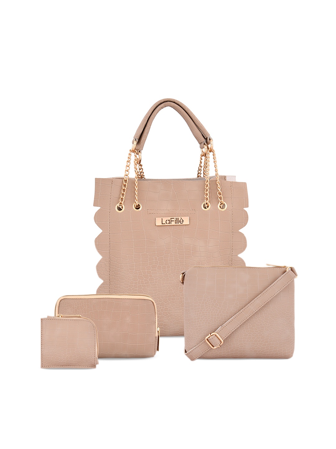 

LaFille Set Of 4 Textured Structured Handbags, Beige
