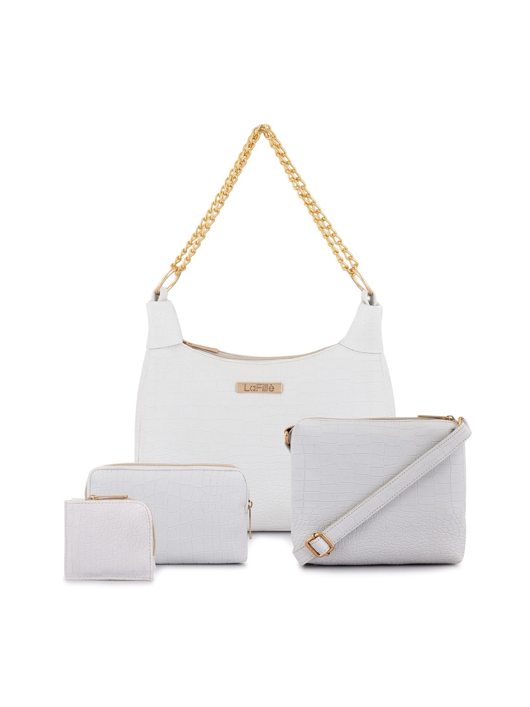 

LaFille Set of 4 Textured Structured Handheld Bag, White