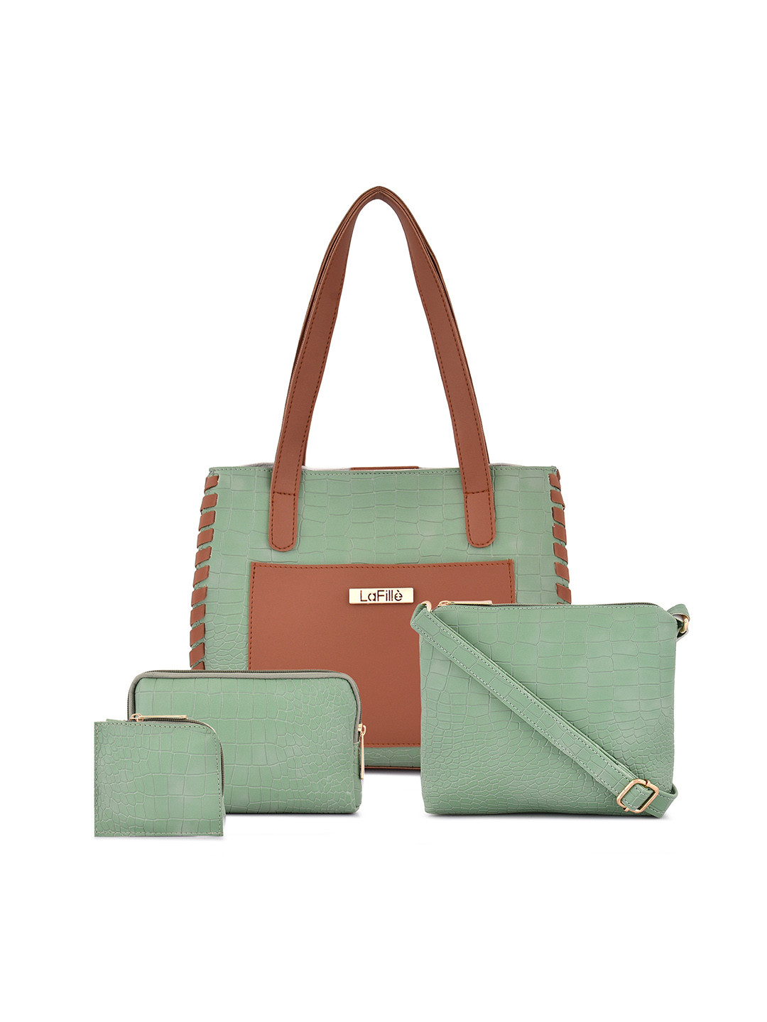 

LaFille Set of 4 Textured Shopper Shoulder Bag, Green