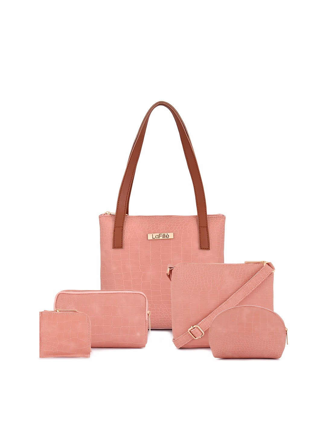 

LaFille Set of 5 PU Structured Bags, Peach