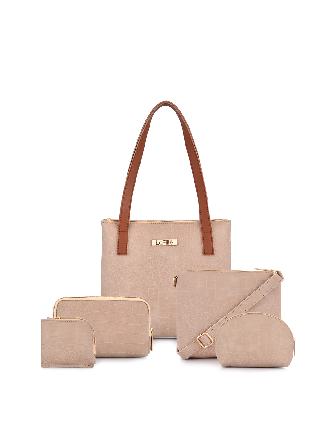 

LaFille Set of 5 Textured Structured Shoulder Bag, Beige