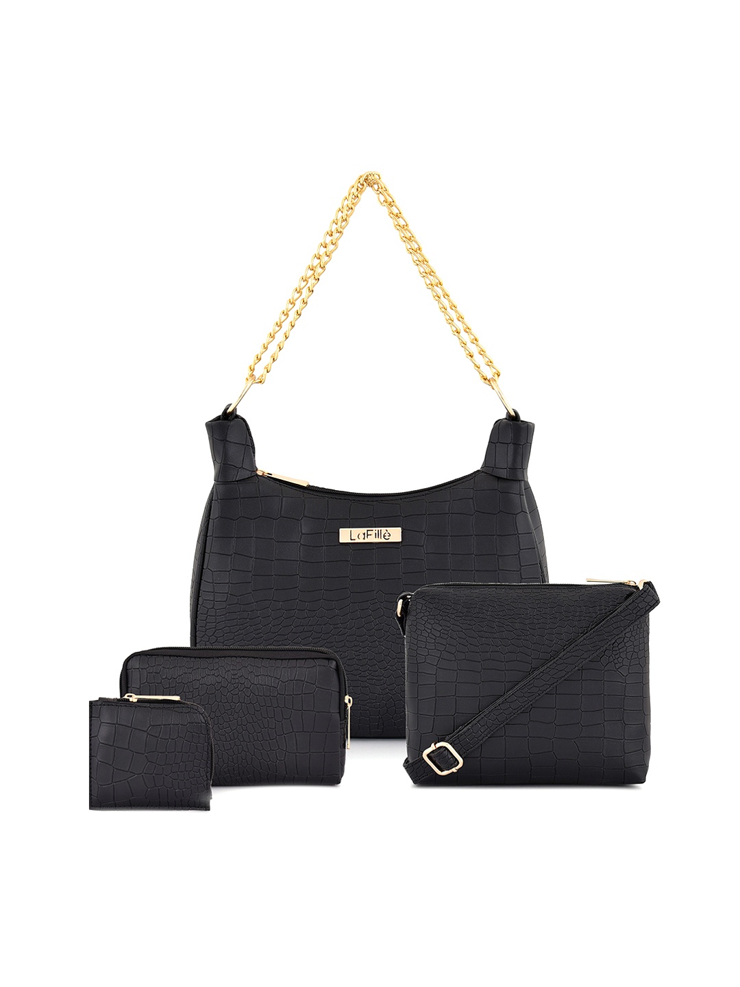

LaFille Set Of 4 Textured Structured Handbags, Black