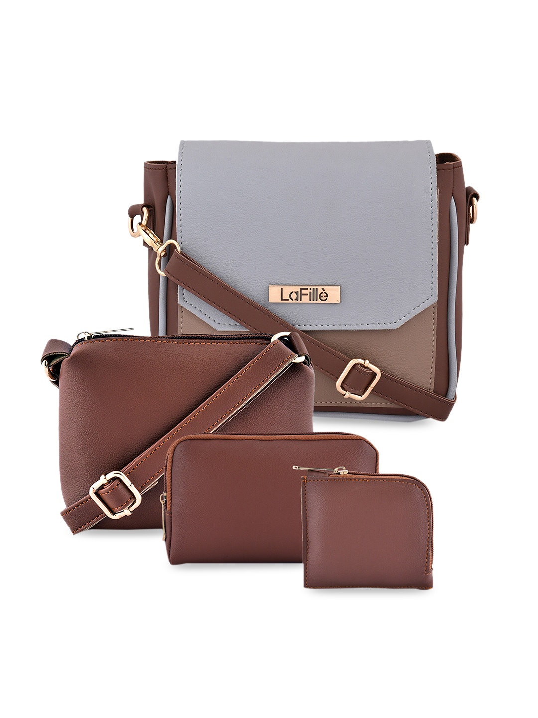 

LaFille Set of 4 Colourblocked Structured Sling Bag, Brown