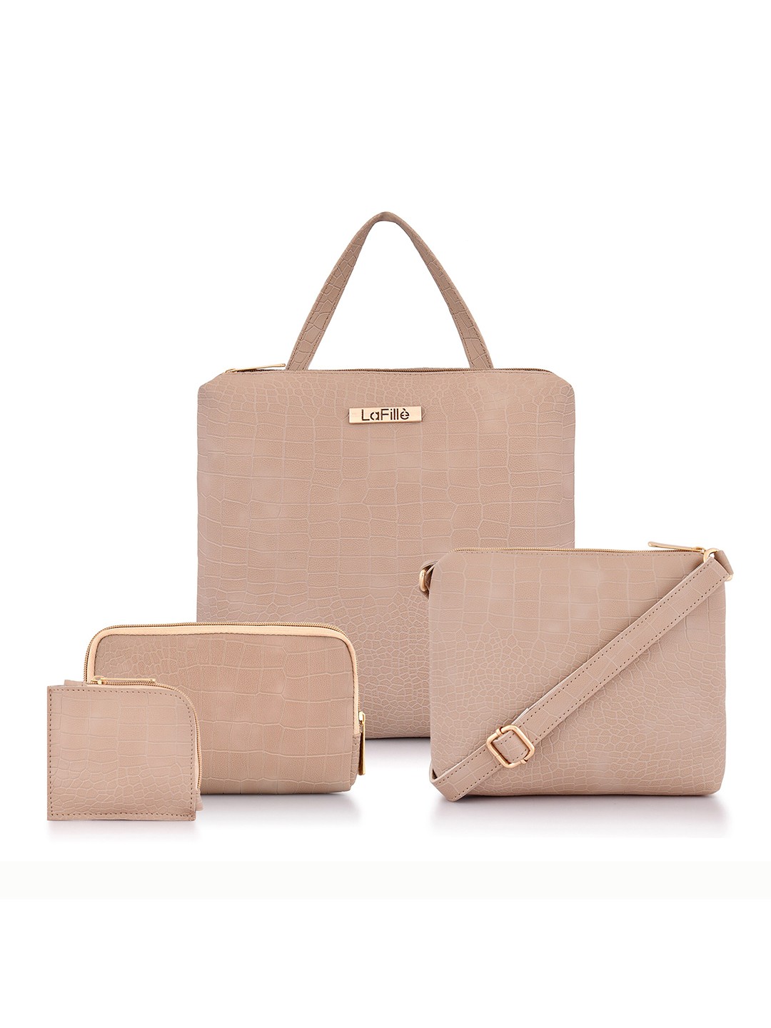 

LaFille Pack Of 4 Textured Backpack with Wallet & Sling Bag, Beige