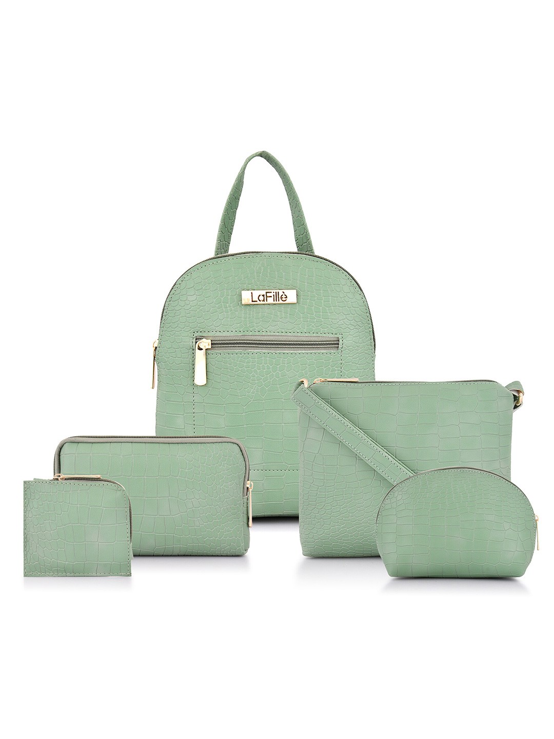 

LaFille Women Set Of 5 Solid Backpack Set, Green