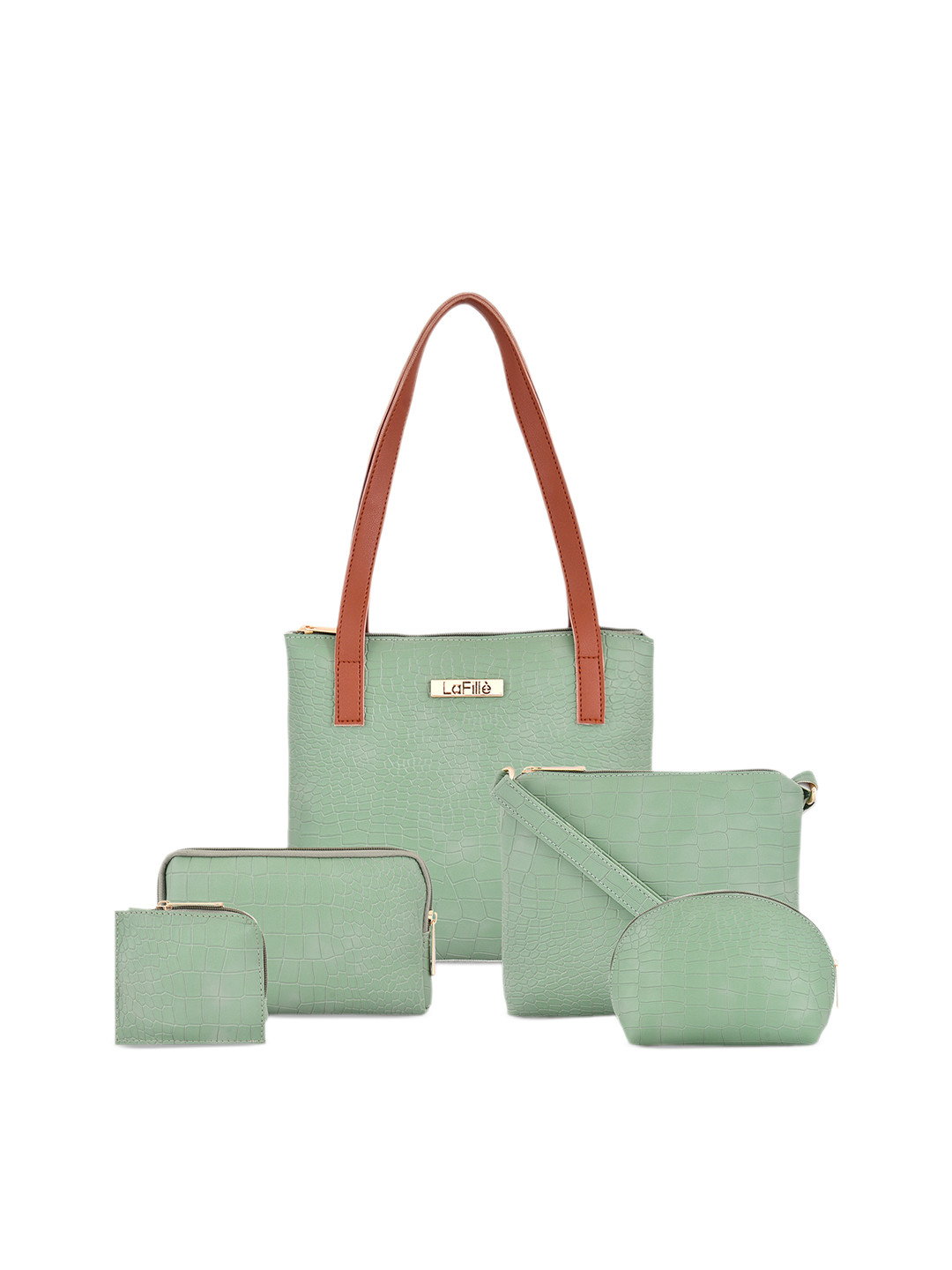 

LaFille Set Of 5 Textured Structured Shoulder Bags, Green