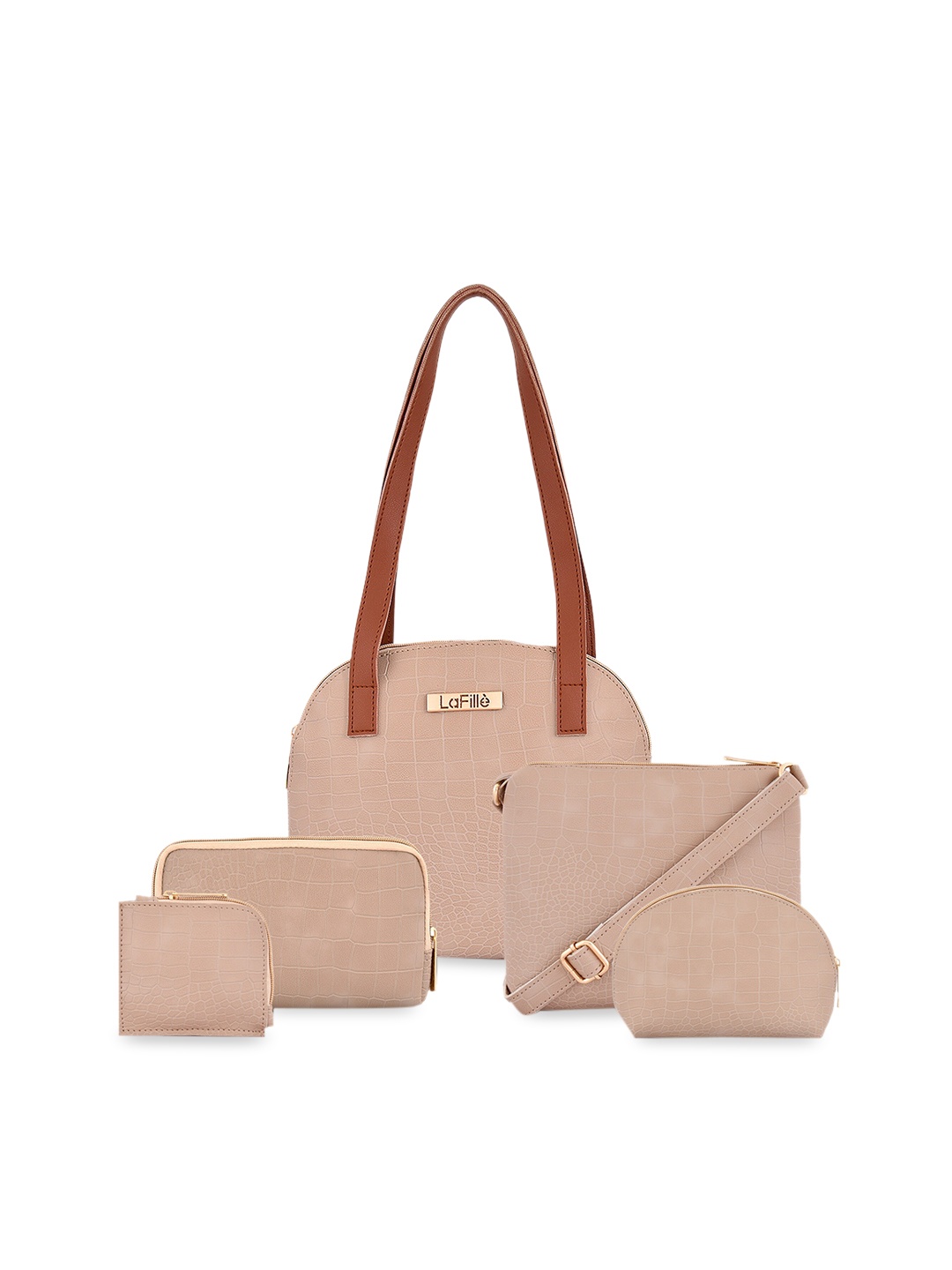 

LaFille Set Of 5 Textured Structured Handbags, Beige
