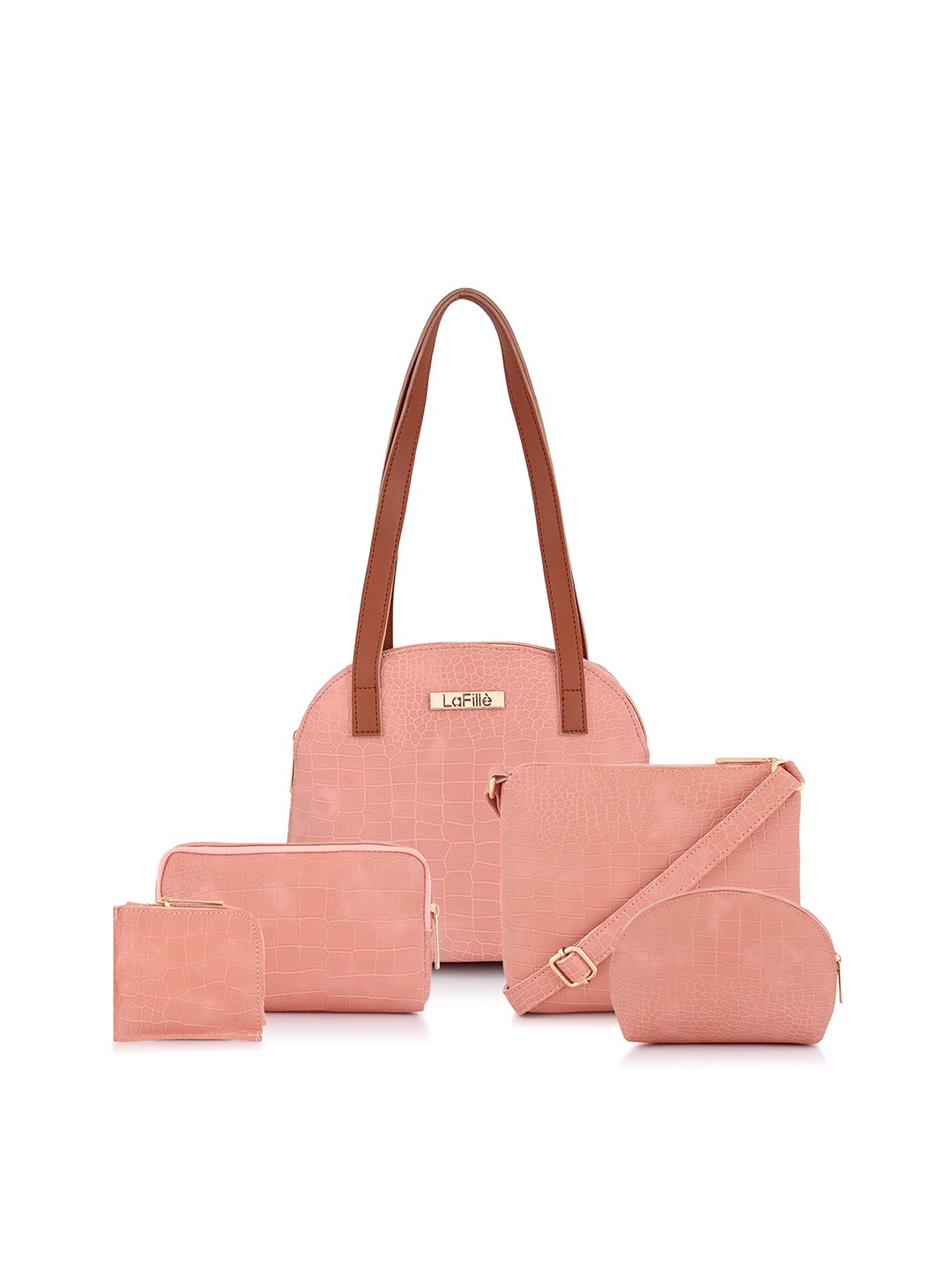 

LaFille Set of 5 Textured Structured Shoulder Bag, Peach